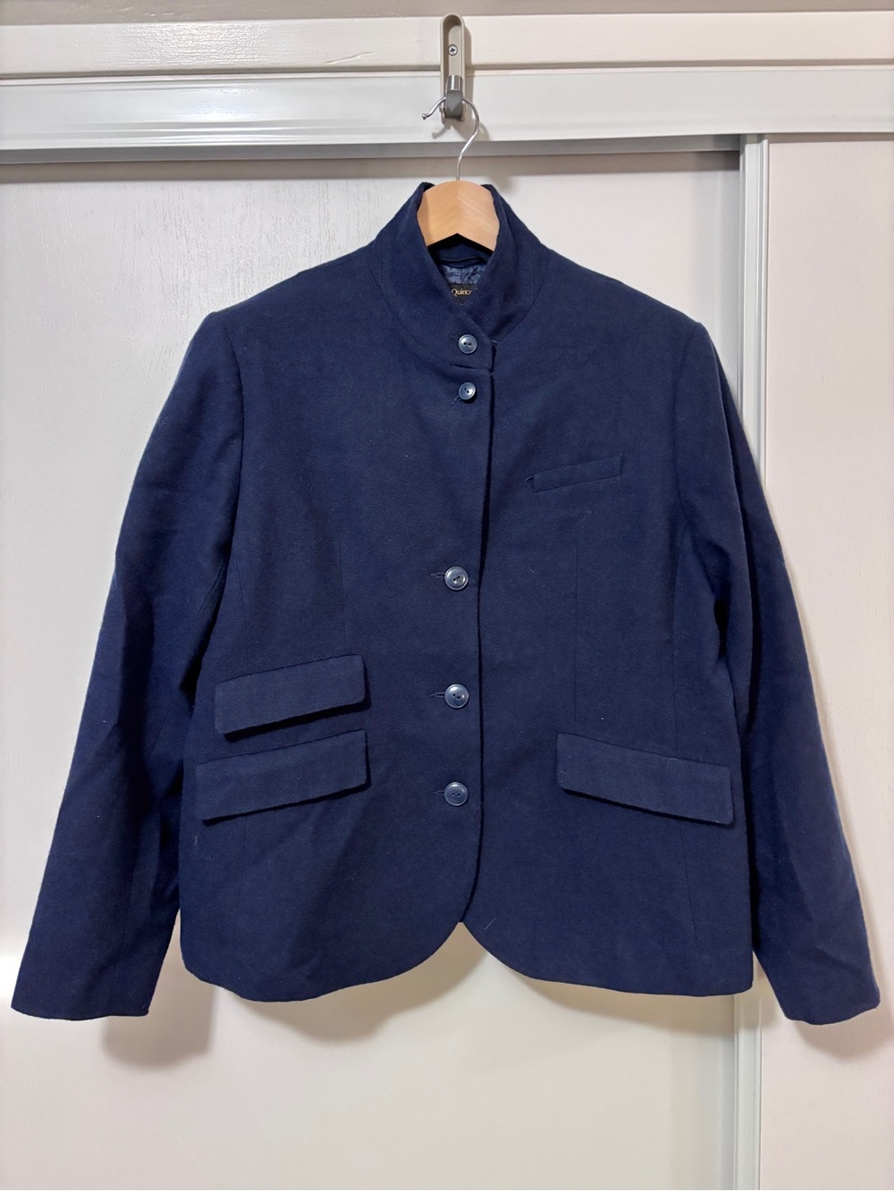 Quince Womens Italian Wool Stand Collar Blazer Navy Blue Size XL Elevated Basic